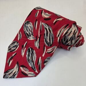 Pierre Balmain Paris Italian Silk Tie Red Abstract Wide Designer Necktie Vintage